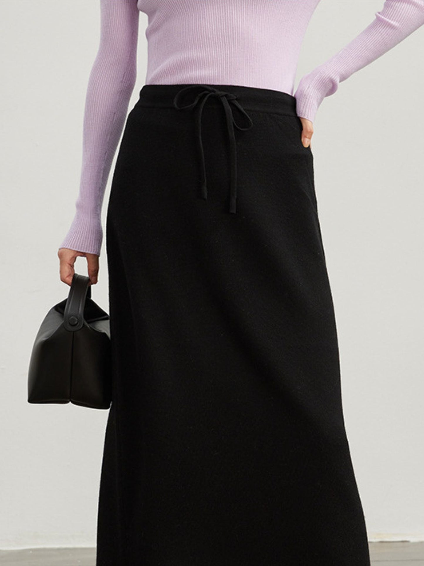 Wool Knitted Skirt with Drawstring