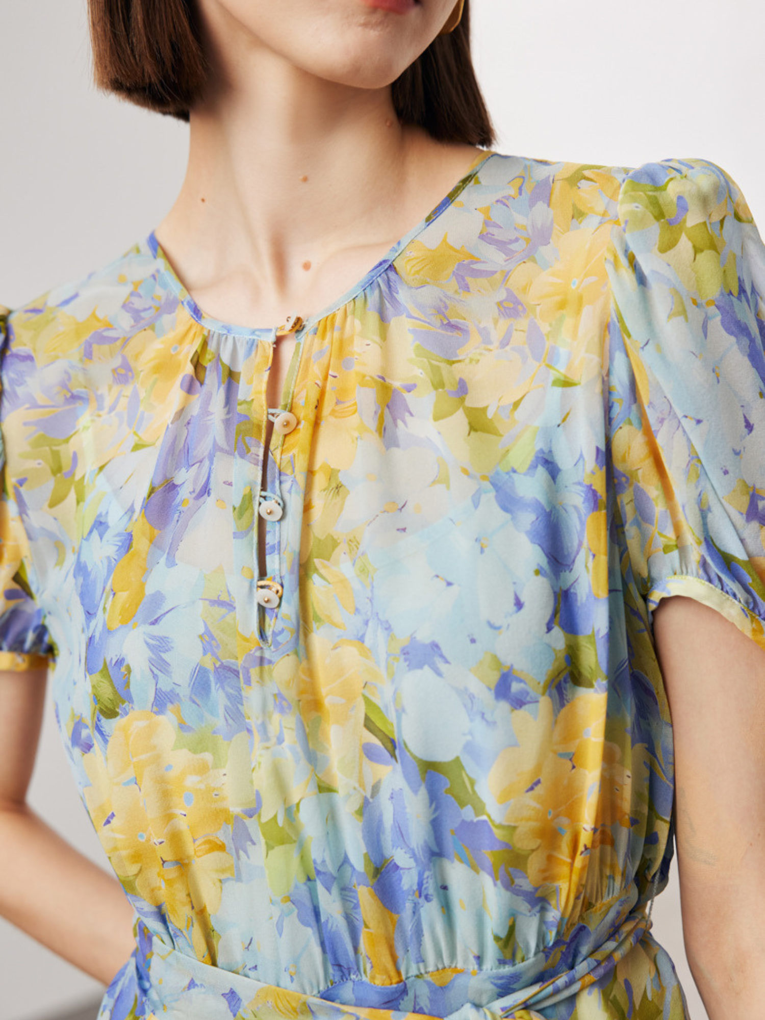 Close up of a loral dress.