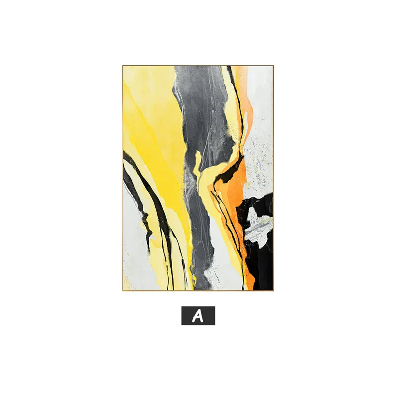 Colorful Abstract Yellow Grey Canvas Art for Modern Home Decor