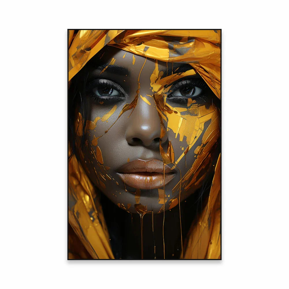 Golden Girl Fashion Canvas Art Print - Modern Abstract Portrait Decor