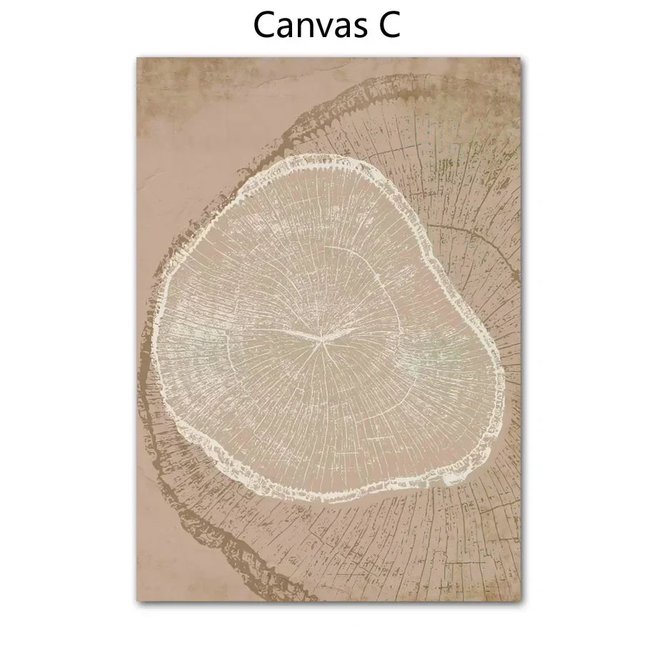 Rustic Tree Rings Abstract Nordic Wall Art Fine Art Canvas Prints Neutral Tones Beige/Gray/Black Wood Pictures For Living Room Dining Room Art Decor | Kunsthaus Atelier-Homeandso