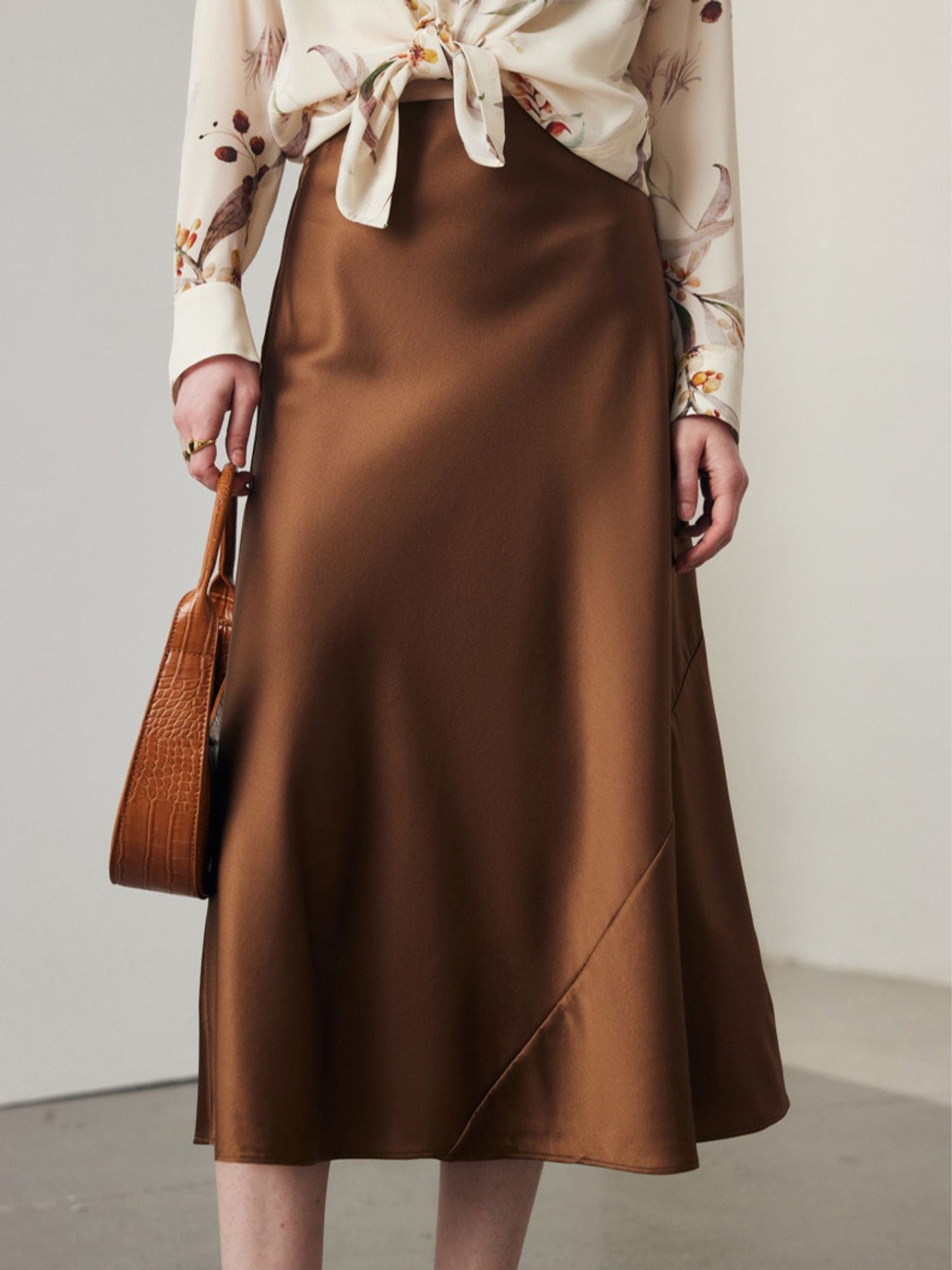 Silk Blend Flared Midi Skirt
