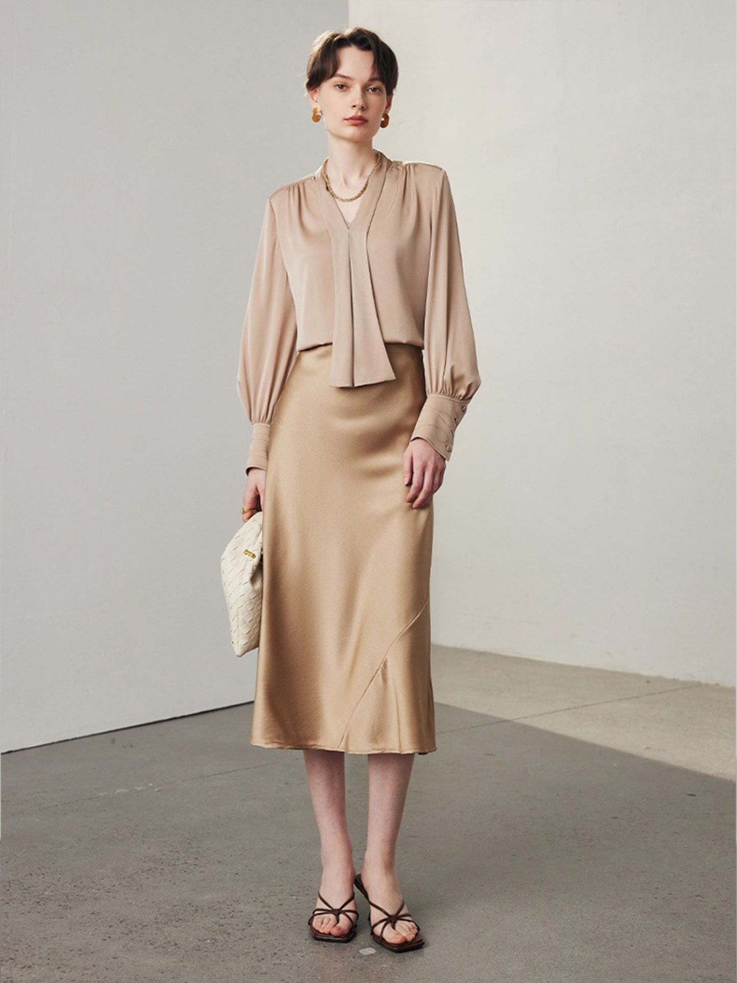 Silk Blend Flared Midi Skirt