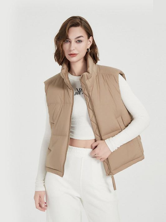Quilted Down Vest with Stand Collar