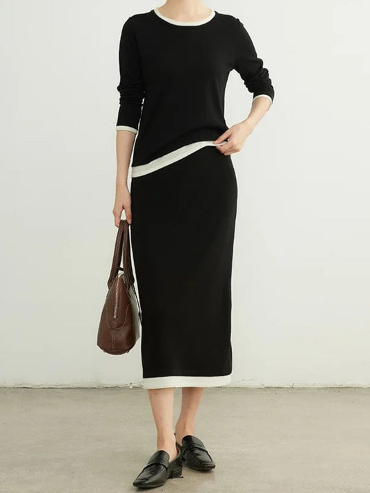 Midi-Length Knitted Skirt with Patchwork Details