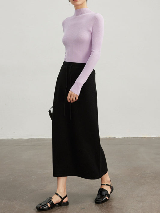 Wool Knitted Skirt with Drawstring