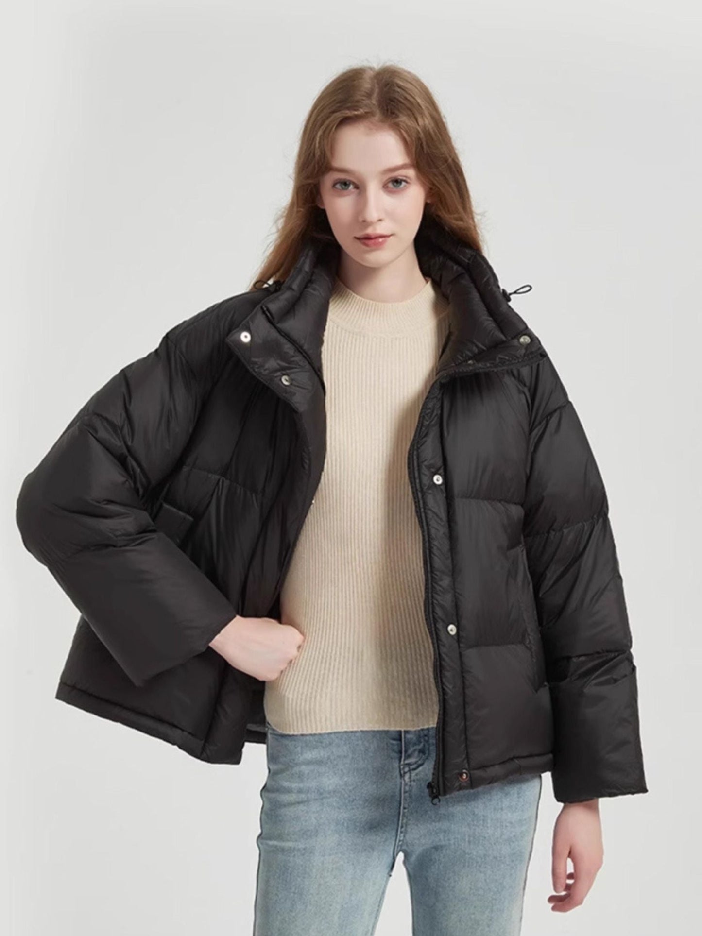 Reversible Quilted Down Jacket with Stand Collar