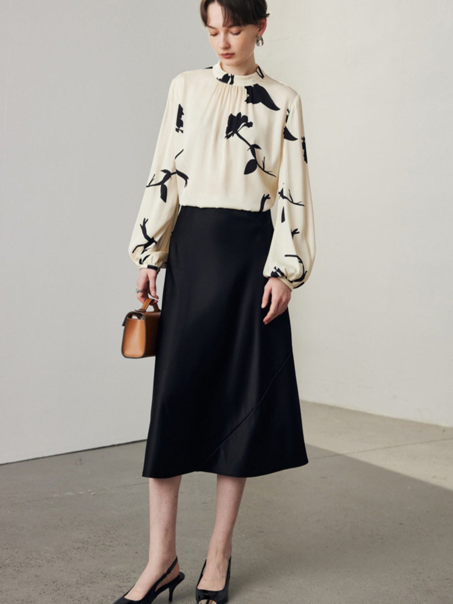 Silk Blend Flared Midi Skirt