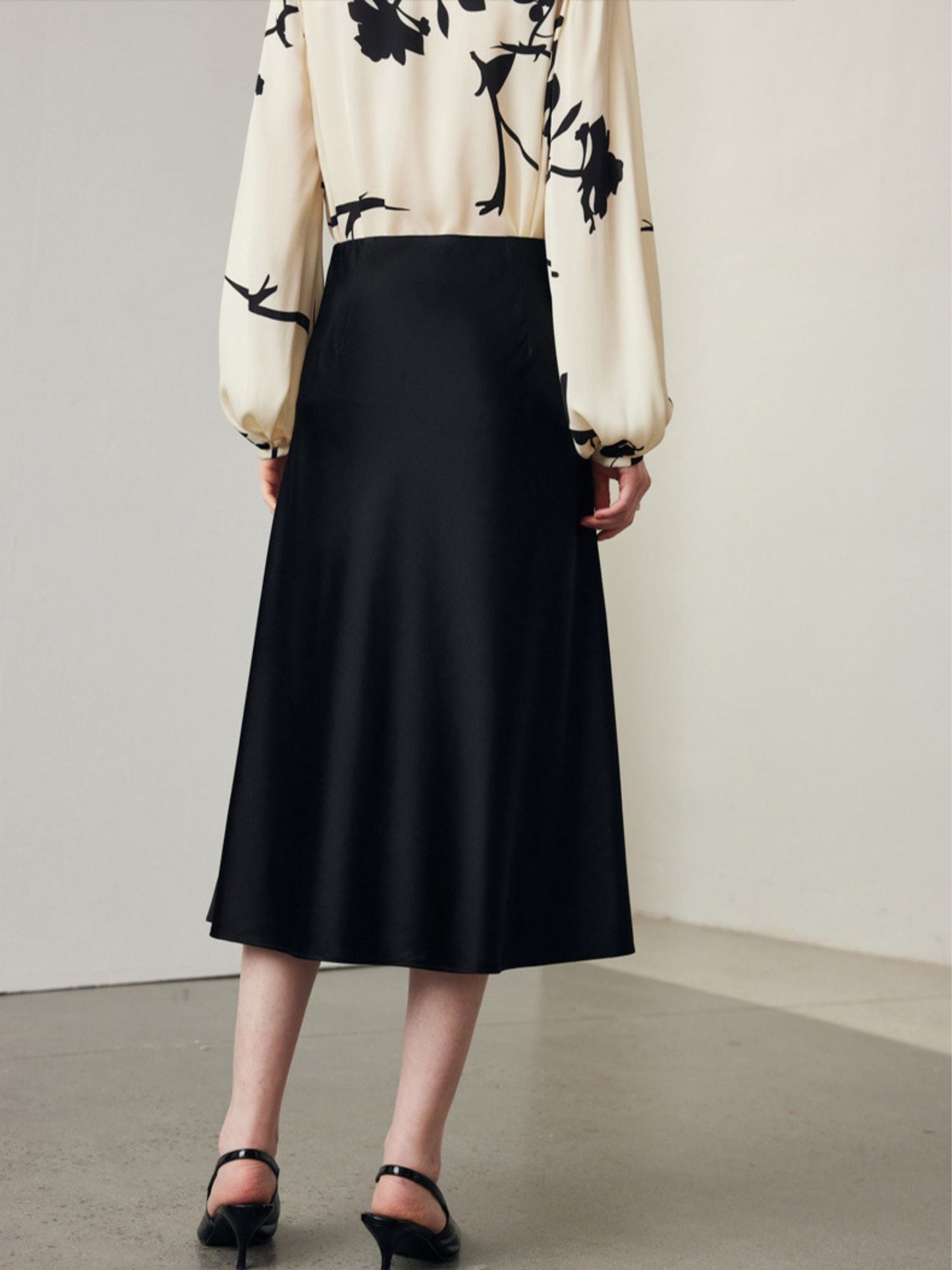 Silk Blend Flared Midi Skirt