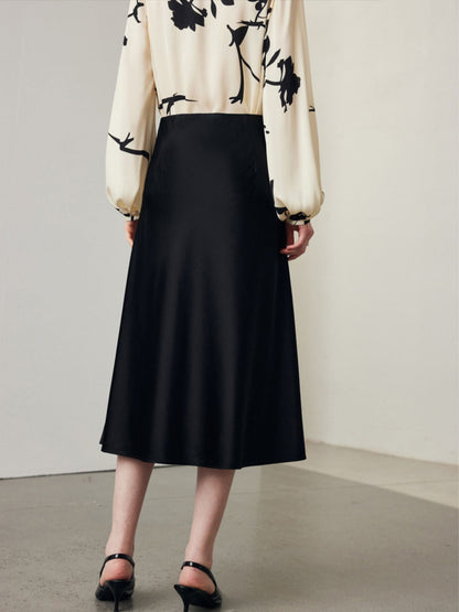 Silk Blend Flared Midi Skirt