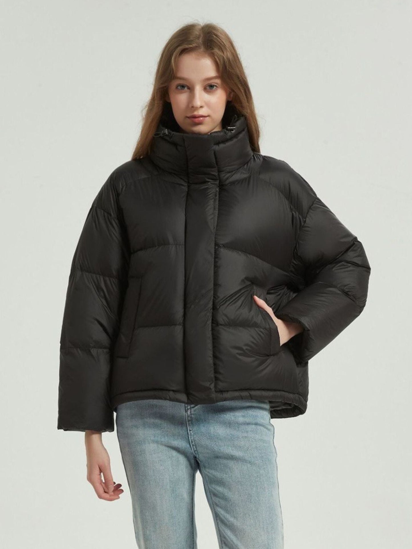 Reversible Quilted Down Jacket with Stand Collar