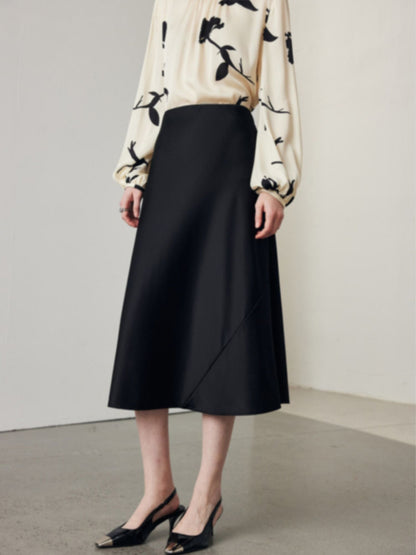 Silk Blend Flared Midi Skirt