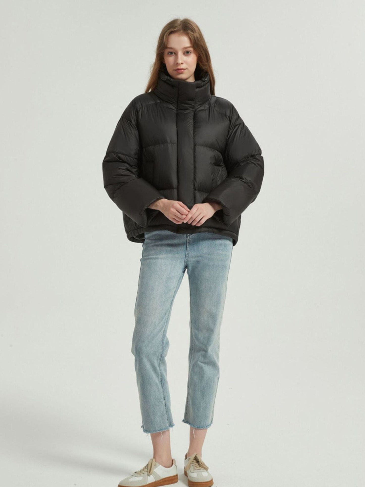 Reversible Quilted Down Jacket with Stand Collar