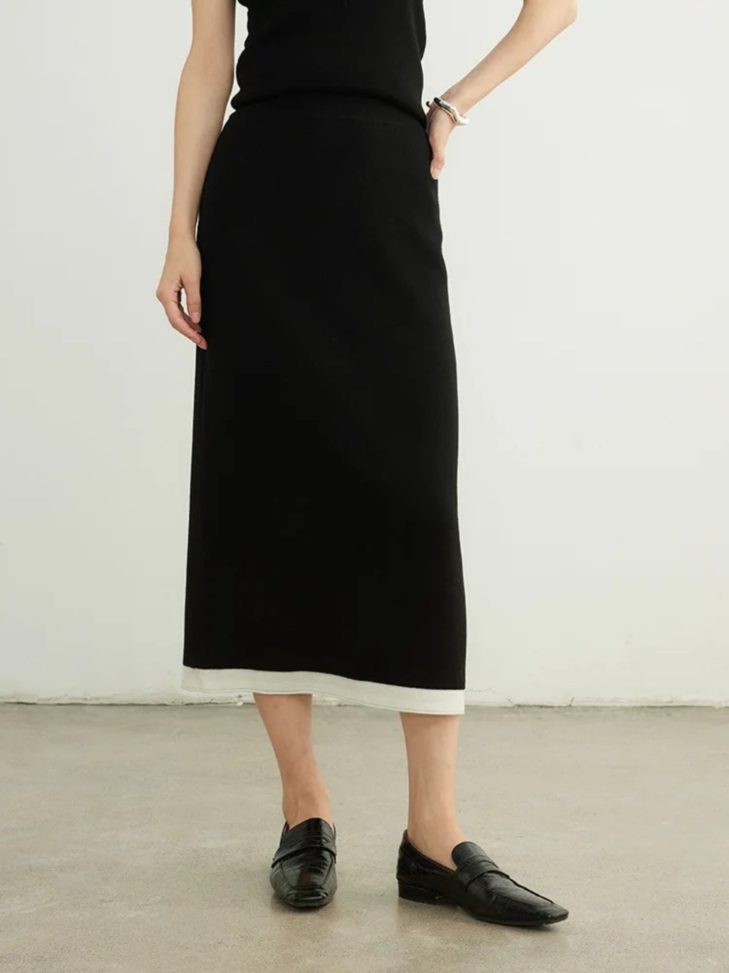 Midi-Length Knitted Skirt with Patchwork Details