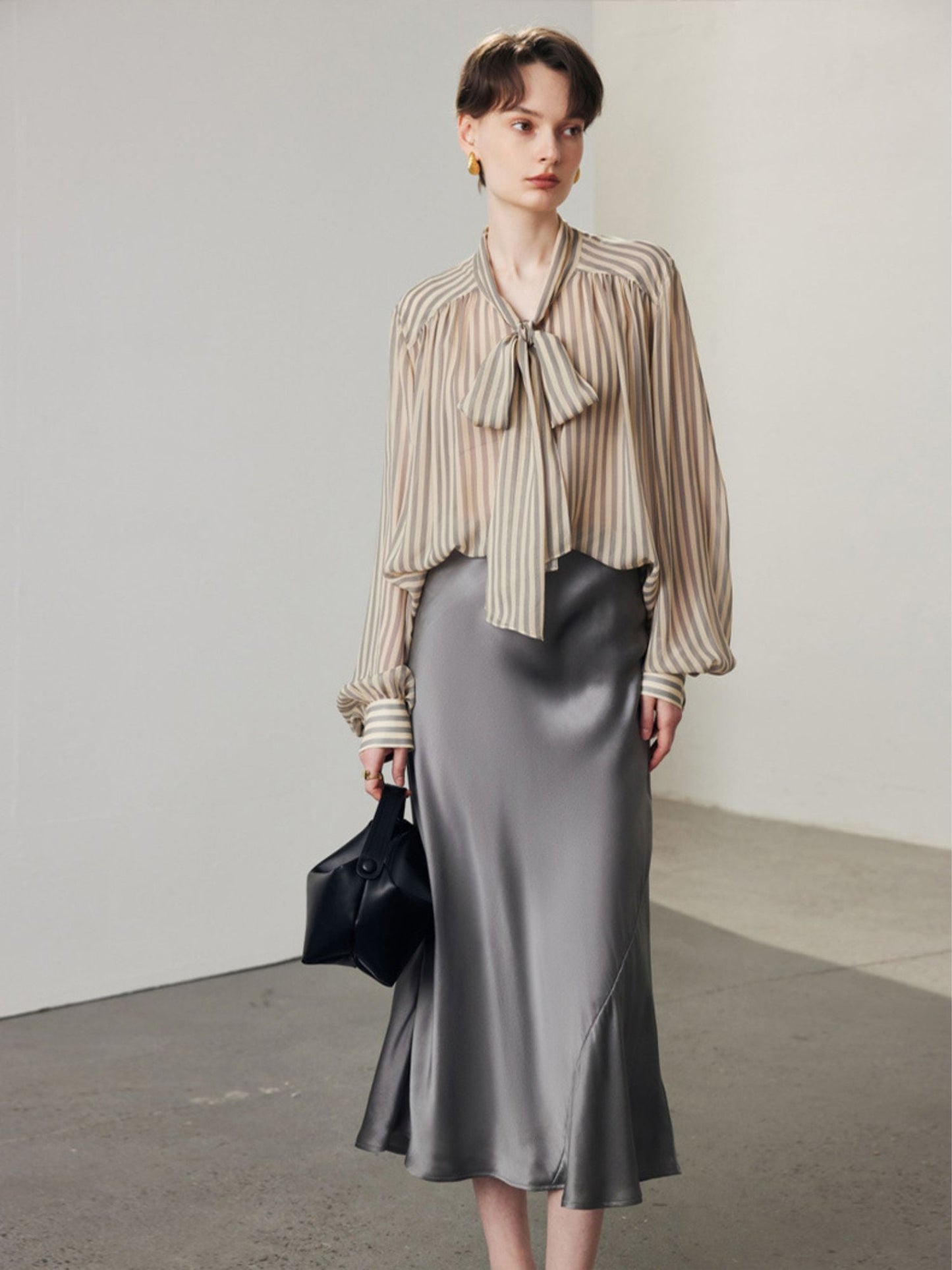 Silk Blend Flared Midi Skirt
