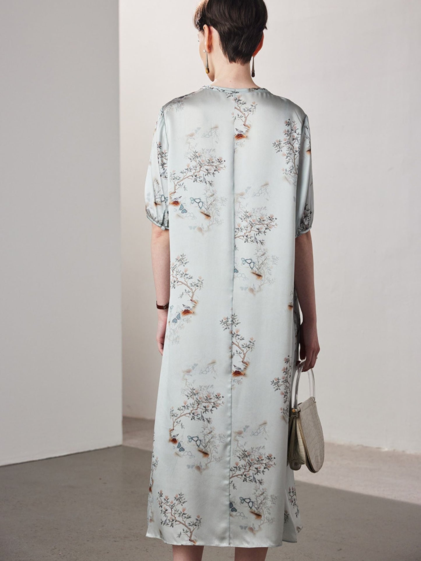 Silk-Blend Floral Dress with Keyhole Neckline