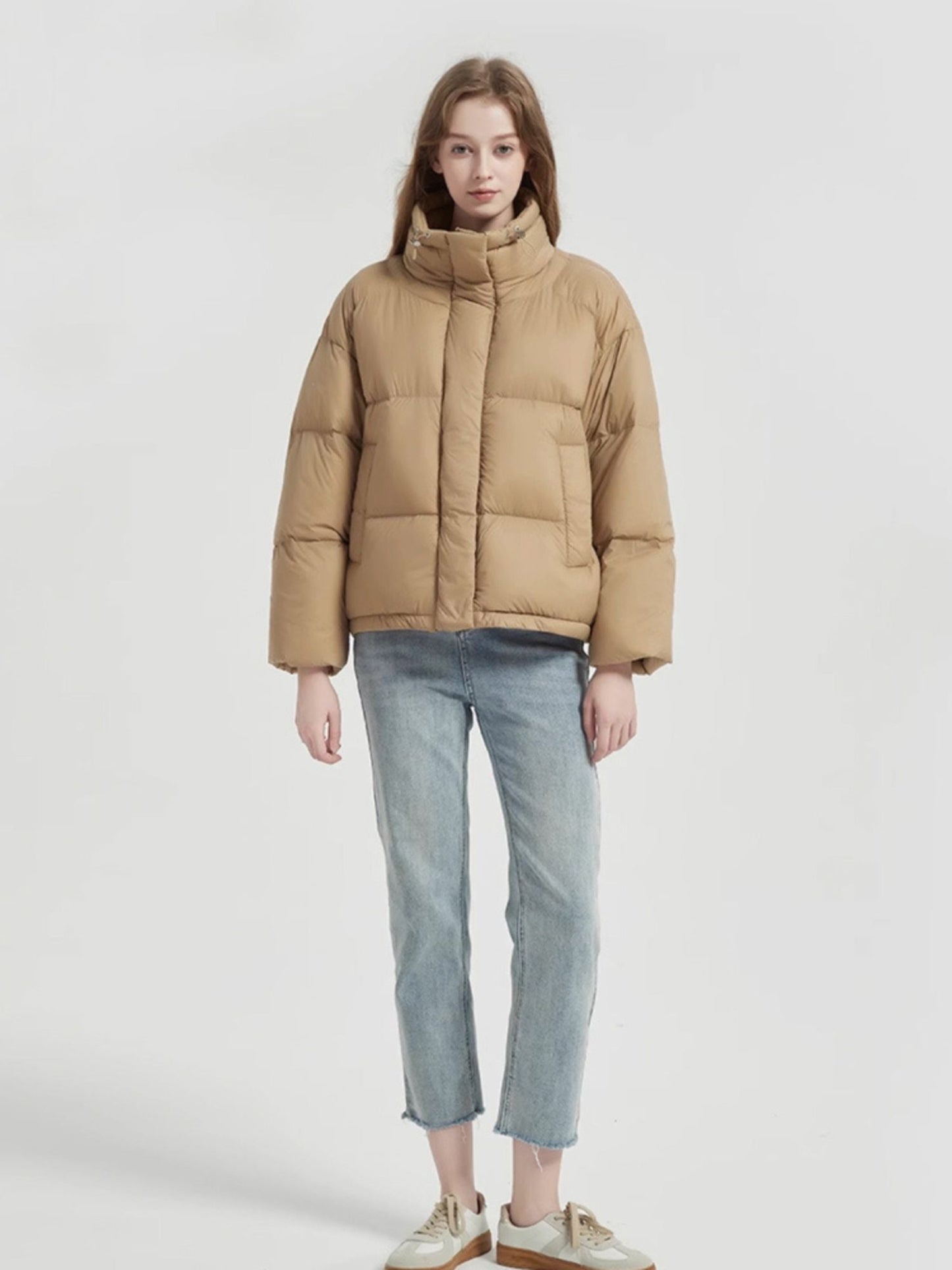 Reversible Quilted Down Jacket with Stand Collar