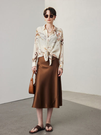 Silk Blend Flared Midi Skirt