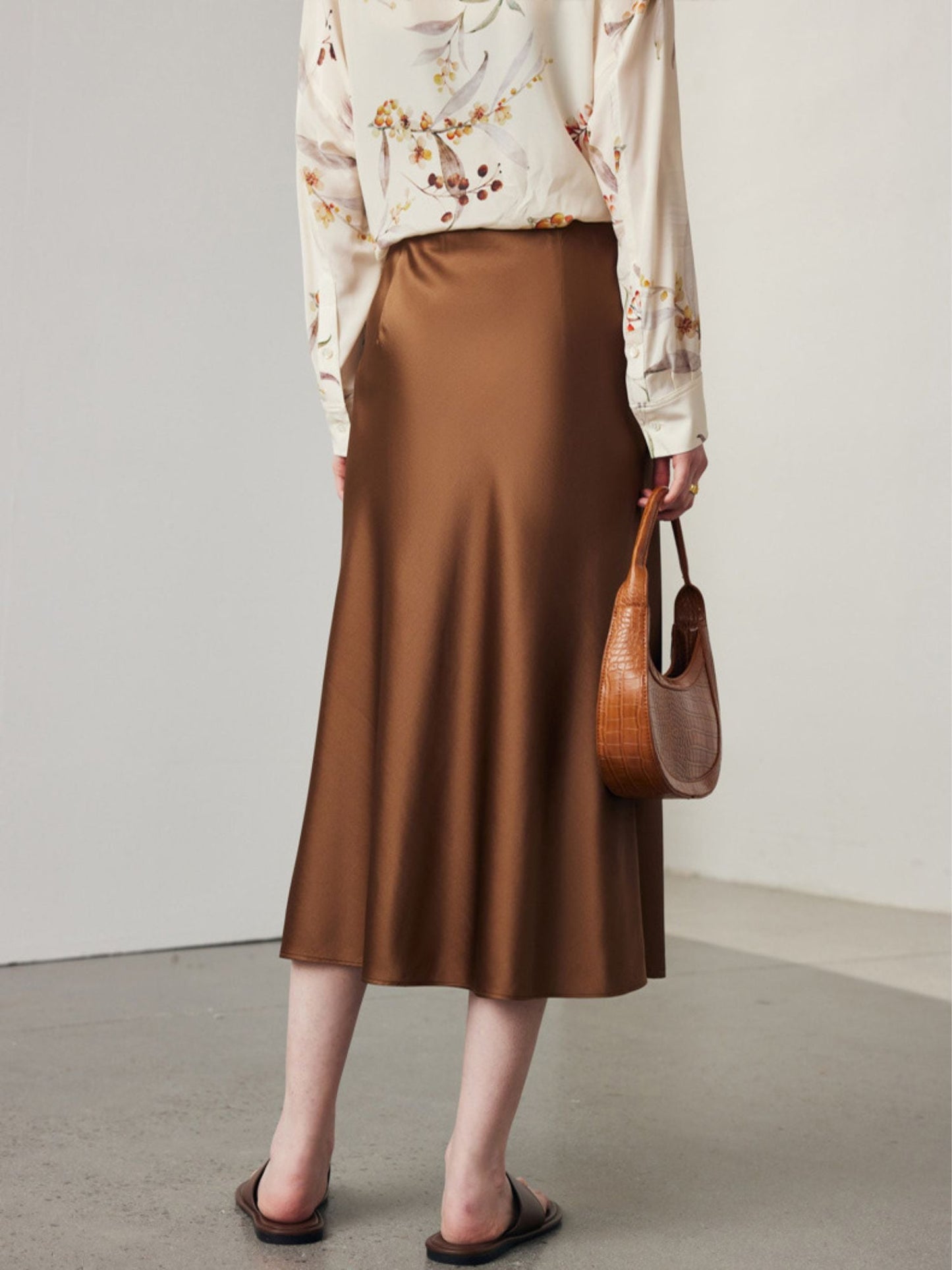 Silk Blend Flared Midi Skirt
