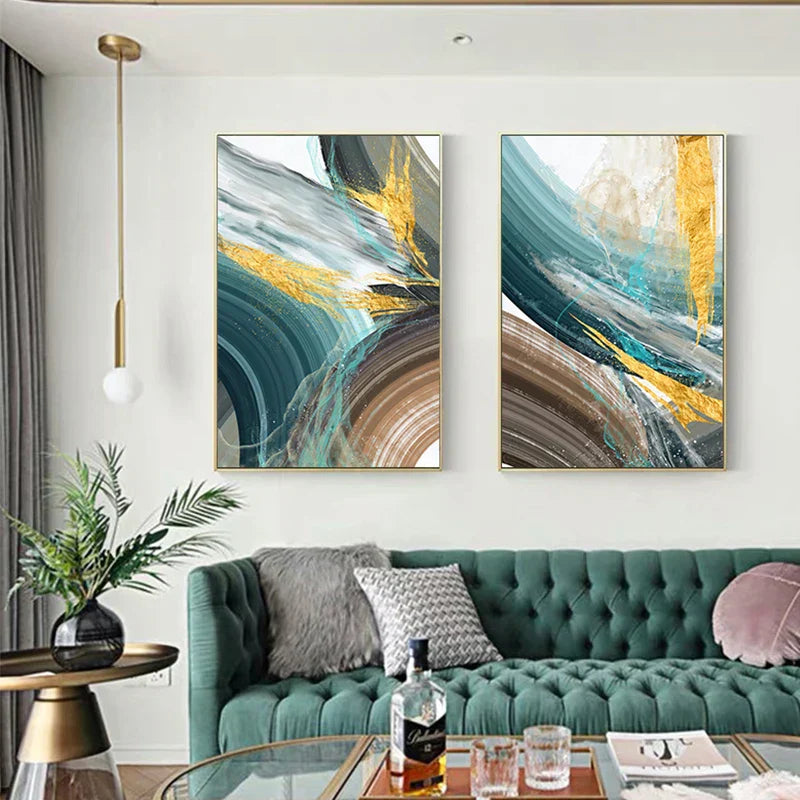 Abstract Green Brown Splash Canvas Art for Modern Home Decor