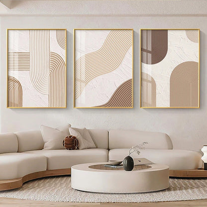 Beige Geometric Lines Modern Abstract Canvas Wall Art for Home Decor