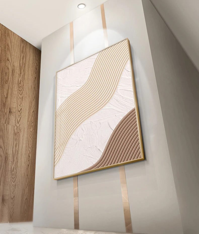 Beige Geometric Lines Modern Abstract Canvas Wall Art for Home Decor