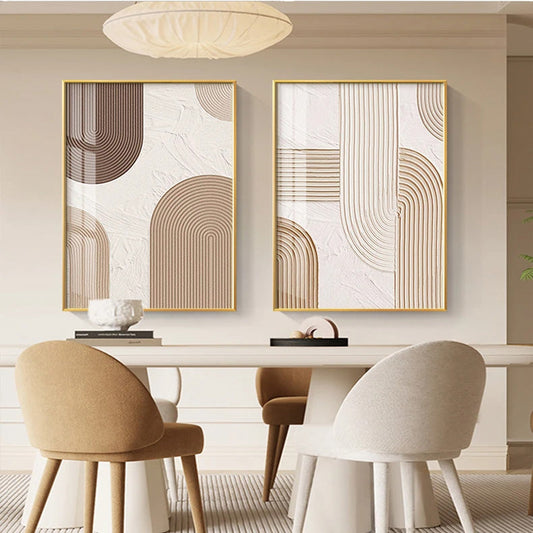 Beige Geometric Lines Modern Abstract Canvas Wall Art for Home Decor