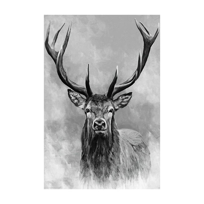 Black & White Wilderness Deer Eagle Landscape Canvas Wall Art Decor