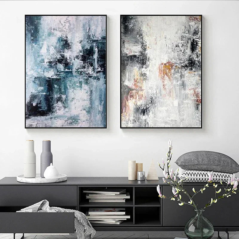 Blue Gray Contemporary Abstract Canvas Art for Living Room & Office