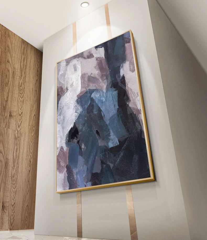 Blue Mauve Purple Abstract Color Block Canvas Wall Art for Luxury