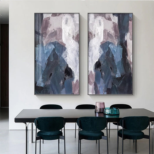 Blue Mauve Purple Abstract Color Block Canvas Wall Art for Luxury