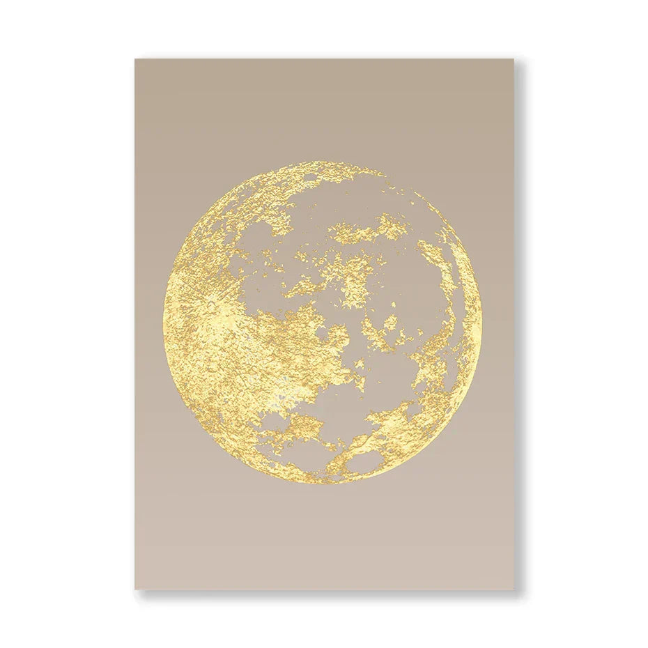 Blue Minimalist Golden Abstract Floral Canvas Art for Luxury Decor