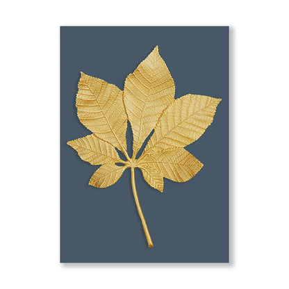 Blue Minimalist Golden Abstract Floral Canvas Art for Luxury Decor