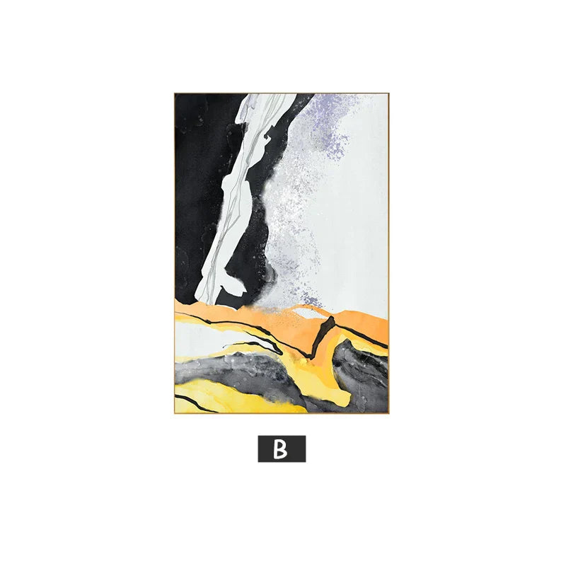 Colorful Abstract Yellow Grey Canvas Art for Modern Home Decor
