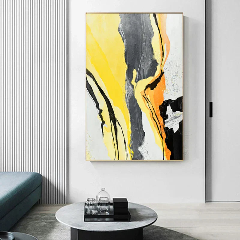 Colorful Abstract Yellow Grey Canvas Art for Modern Home Decor