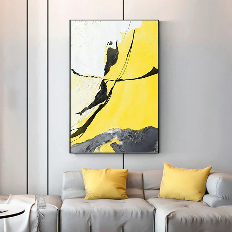 Colorful Abstract Yellow Grey Canvas Art for Modern Home Decor