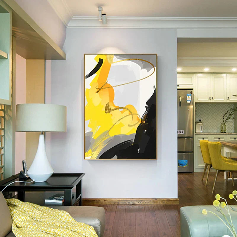 Colorful Abstract Yellow Grey Canvas Art for Modern Home Decor