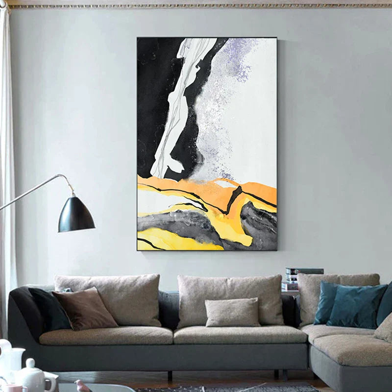 Colorful Abstract Yellow Grey Canvas Art for Modern Home Decor