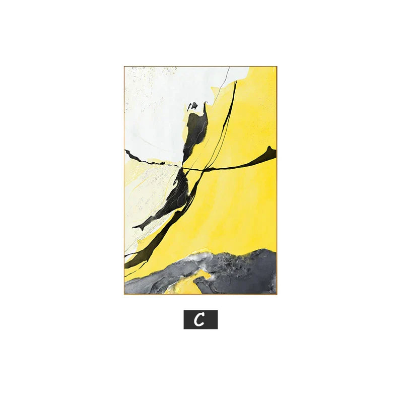 Colorful Abstract Yellow Grey Canvas Art for Modern Home Decor