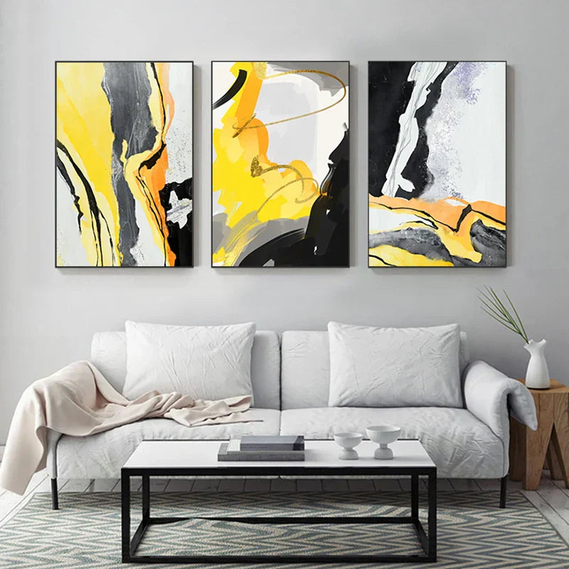 Colorful Abstract Yellow Grey Canvas Art for Modern Home Decor