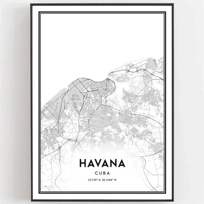 Cuba Havana Black & White Travel Poster Canvas Wall Art Print