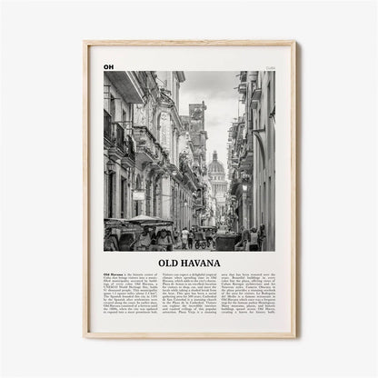 Cuba Havana Black & White Travel Poster Canvas Wall Art Print