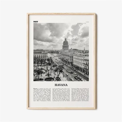 Cuba Havana Black & White Travel Poster Canvas Wall Art Print