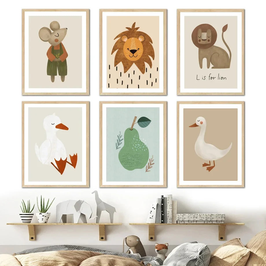 Cute Baby Animals Nursery Wall Art Canvas Prints for Kids' Room Decor