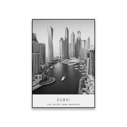 Dubai Skyline Canvas Print - Black & White Travel Wall Art Decor