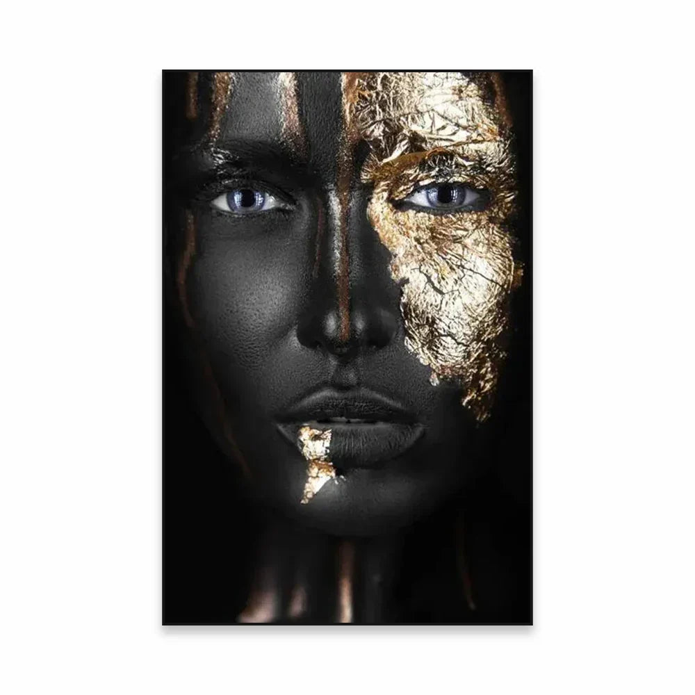 Golden Girl Fashion Canvas Art Print - Modern Abstract Portrait Decor