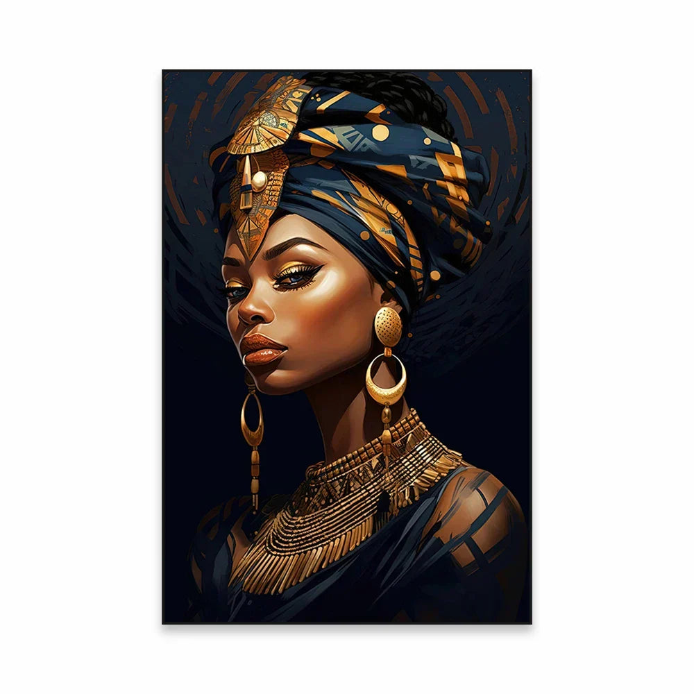 Golden Girl Fashion Canvas Art Print - Modern Abstract Portrait Decor