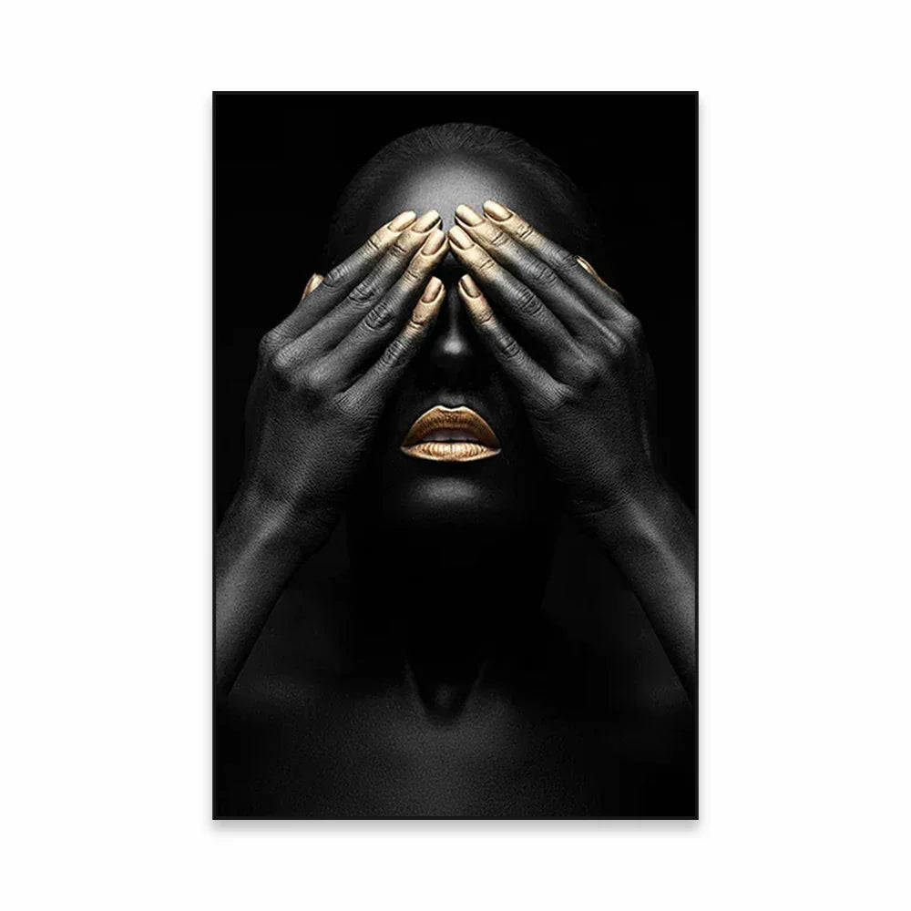 Golden Girl Fashion Canvas Art Print - Modern Abstract Portrait Decor