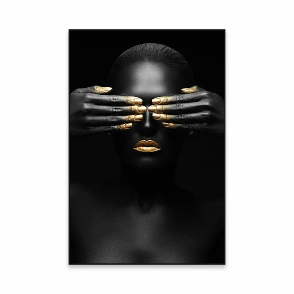 Golden Girl Fashion Canvas Art Print - Modern Abstract Portrait Decor