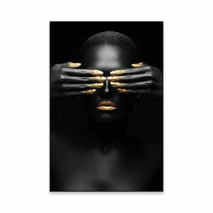 Golden Girl Fashion Canvas Art Print - Modern Abstract Portrait Decor